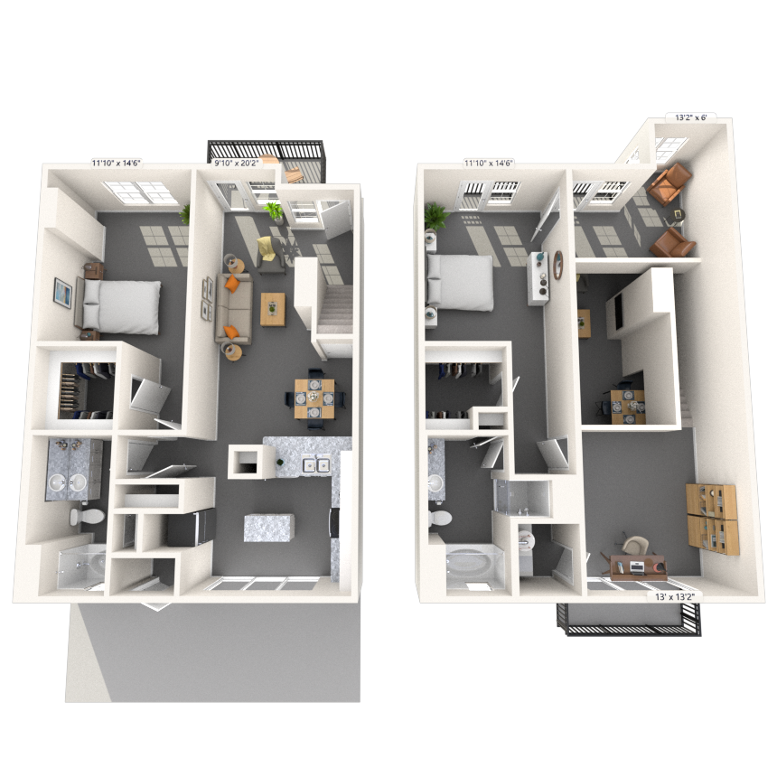 Floor plan for 2 beds, 2 baths, 1650 sqft